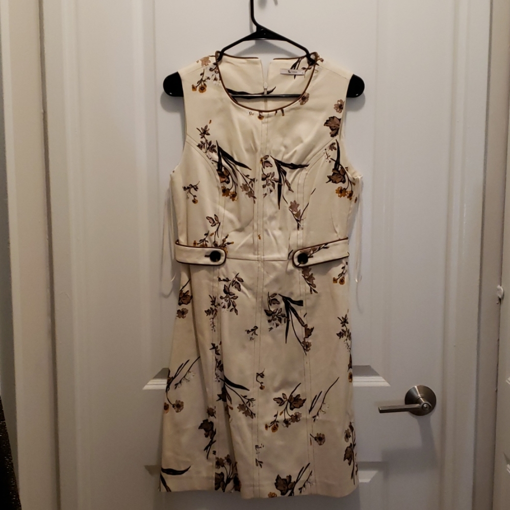 Light beige floral knee length structured dress